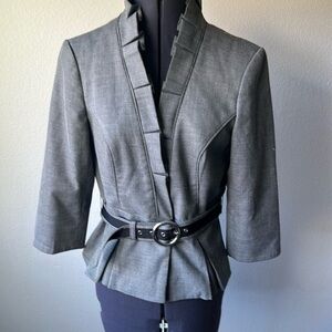 White House Black Market jacket herringbone blazer ruffled collar belt size 8